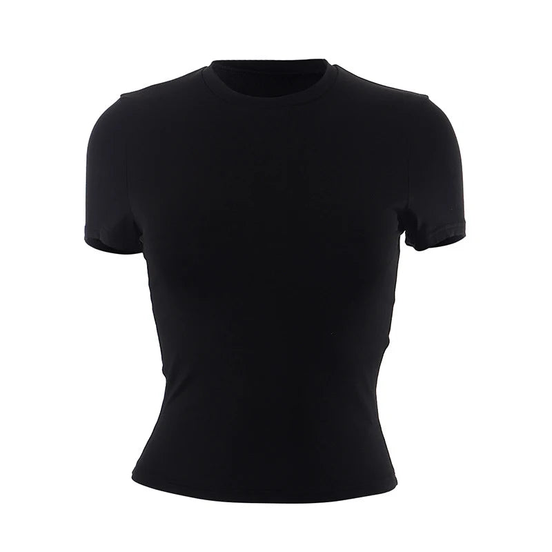 2024 Spring New Short Sleeve T-Shirt Women Solid Simple Casual Soft All-Match Hot Basic Crop Tops Tees Summer Fashion