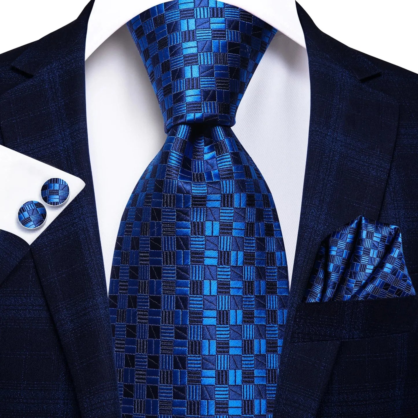 Hi-Tie Peacock Blue Novelty Designer Silk Wedding Tie For Men Hanky Cufflinks Gift Mens Fashion Necktie Set Business Party