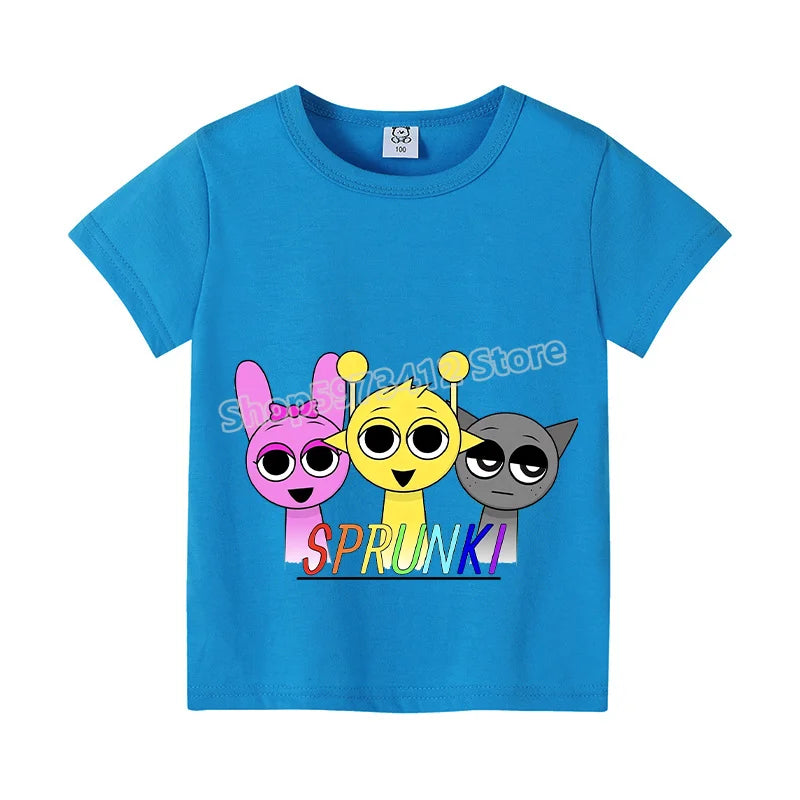Sprunki Kids T-shirt Summer Children Incredibox Game Cotton Short Sleeve Top Boy Anime Fashion Cute Tee Girl Casual Clothes Gift