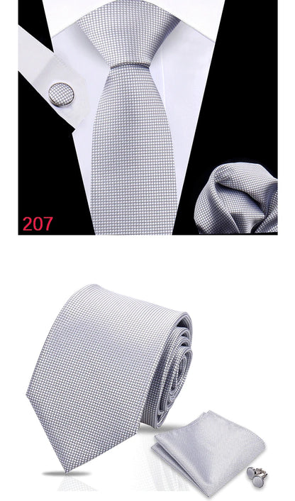 Luxury Plaid Tie For Mens Necktie Handkerchief Pocket Square Cufflinks Set Jacquard Woven Ties Wedding Business Accessories