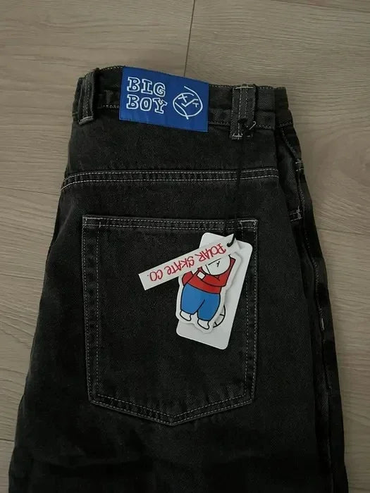 Hip Hop Polar Big Boy Jeans Y2K Japanese Harajuku Cartoon Embroidery Retro Baggy Jeans Black Pants Womens Mens Wide Leg Trouser