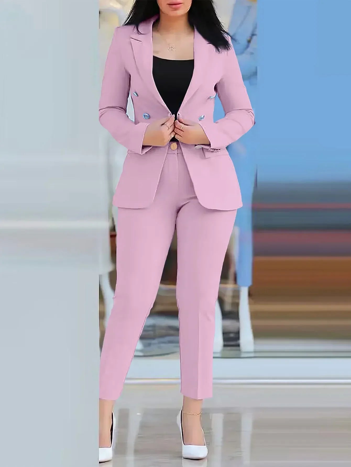 2024 New Women's Fashion Two Piece Sets Business Casual Women Long Sleeve Suit Coats and Pants Sets Office Ladies Formal Outfits