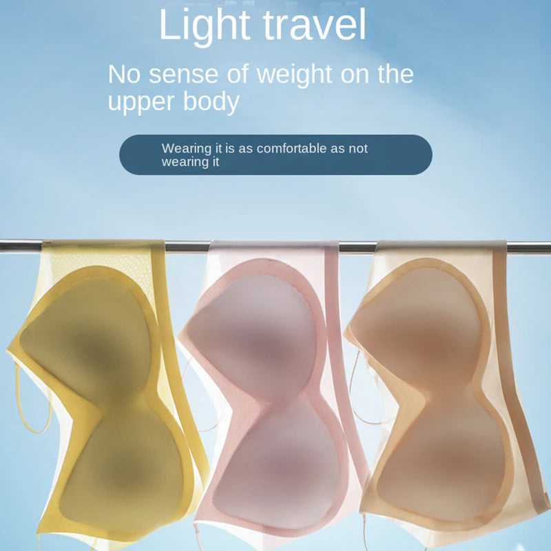 Ultra-thin breathable ice silk bra Women's underwear seamless halter vest U-shaped back pull together