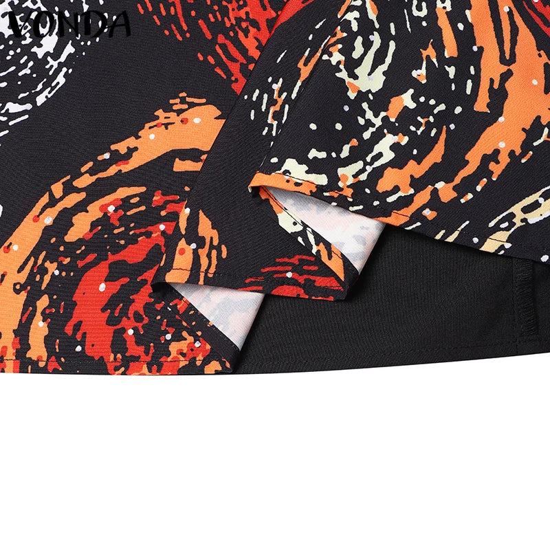 Plus Size VONDA Women Foral Printing Bohemian Maxi Dress 2025 Causal Puff Sleeve Sundress Holiday Eelgant Vestido NO Tassel