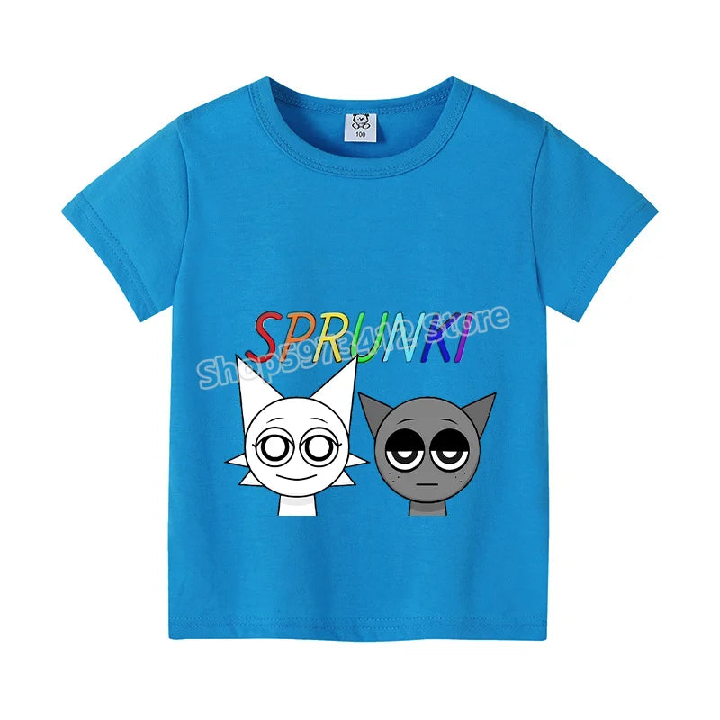 Sprunki Kids T-shirt Summer Children Incredibox Game Cotton Short Sleeve Top Boy Anime Fashion Cute Tee Girl Casual Clothes Gift