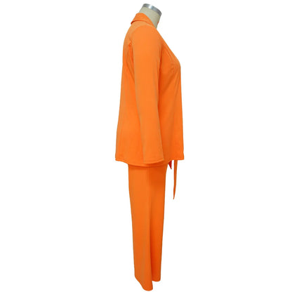 Fashionable Temperament Professional Woman Pants Suit Plus Size Blazer Casual Long-sleeved Trousers Lace-up Two-piece Suit
