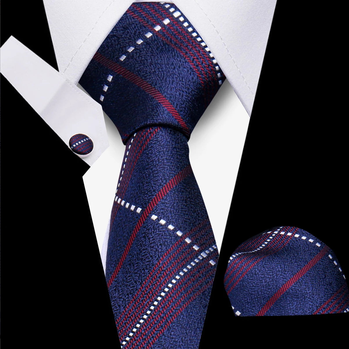 Classic Elegant Ties For Men Fashion Gifts Striped Solid Necktie Handchief Cufflink 3 Pcs Set Wedding Business Suit Accessories