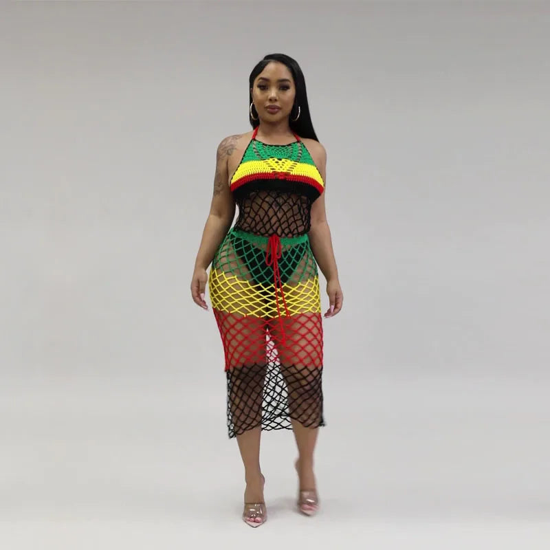 Sexy Off Shoulder Women Fringe Tassel Crochet Tunic Beach Cover Up Dress Knit Hollow Out Assorted Colors Party Long Dress