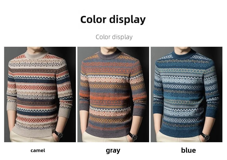 New Autumn and Winter Men's Round Neck Thick Sweater Knitted Wool High-quality Soft Base Sweaters Couple Christmas Sweater