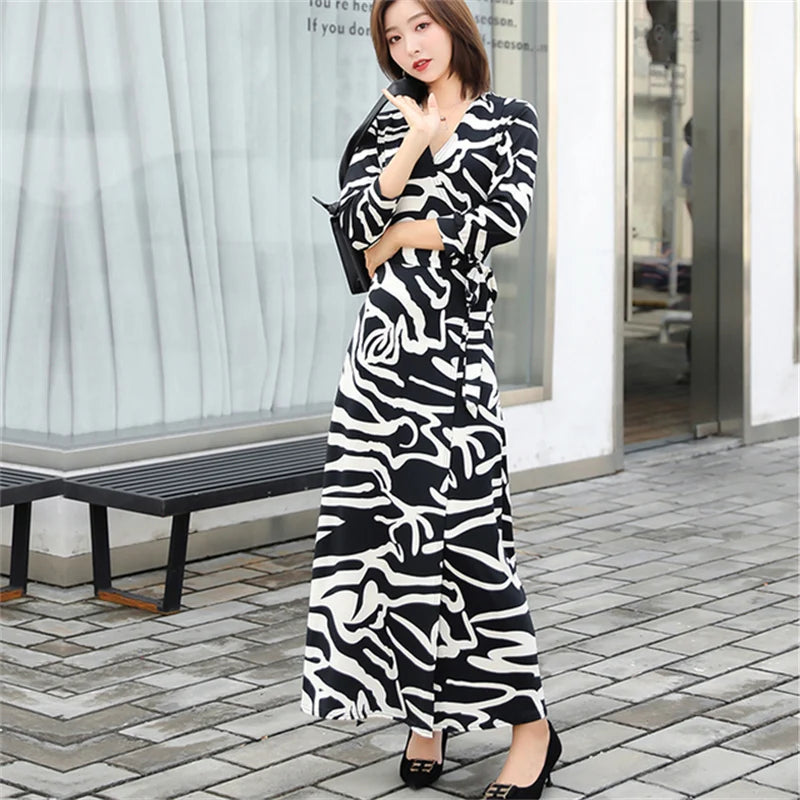FANIECES Summer Wrap Dresses Women Sexy V Neck Split Maxi Dress Print Female Casual Beachwear Lace Up Party Vestidos Robe платье