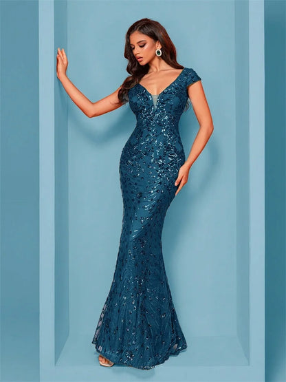 Lucyinlove Elegant Champagne Evening Dress For Women Long 2025 Luxury Mermaid Formal Sequins Prom Wedding Party Cocktail Dresses