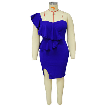 CM.YAYA Plus Size Women Ruffles Shoulder Sleeveless Bodycon Midi Dress 2023 Fashion INS Curve Sexy Party Club Dresses Vestidos