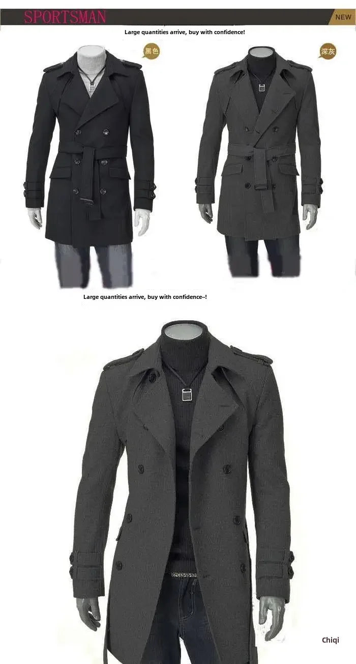 New Arrival Autumn/winter Men's Korean Style Overcoat Fashionable Shoulder Length Medium-length Row Button Woolen Overcoat