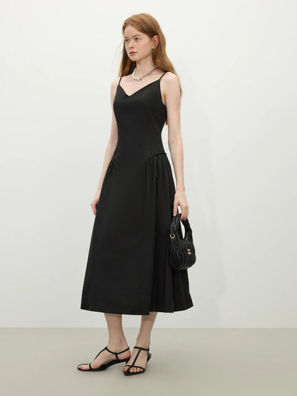 FSLE【4 Colors】Women Spring Strappy Dress 100% Cotton Temperament Simple A-LINE Dresses 2025 Spring White Dress 25FS11073