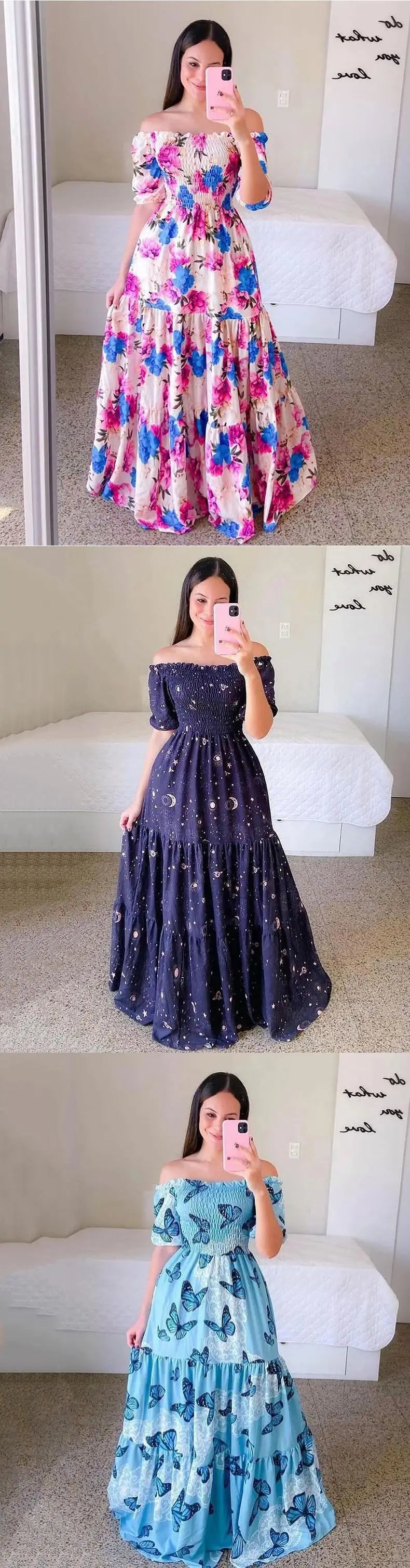 Spring Summer Sexy Off Shoulder Maxi Dress Woman Fashion Flower Print Short Sleeve Dresses For Women 2023 Elegant Party Robe