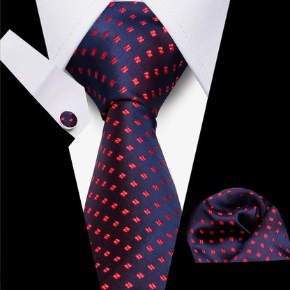 Classic Elegant Ties For Men Fashion Gifts Striped Solid Necktie Handchief Cufflink 3 Pcs Set Wedding Business Suit Accessories