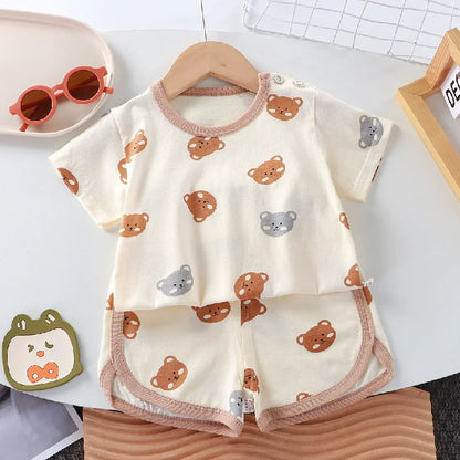 Kids Cartoon Clothing Sets Summer Fashion Short Sleeve Suits Boys Girls T-Shirts+Shorts 2Pcs Children Outfits 0-6 Years