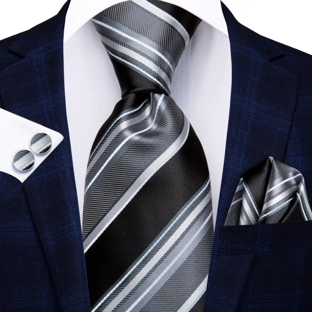 Hi-Tie Psialey Black Gold Silk Elegant Tie For Men Groom Wedding Men Necktie Pocket Square Cufflink Accessory Wholesale Designer