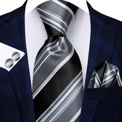Hi-Tie Psialey Black Gold Silk Elegant Tie For Men Groom Wedding Men Necktie Pocket Square Cufflink Accessory Wholesale Designer