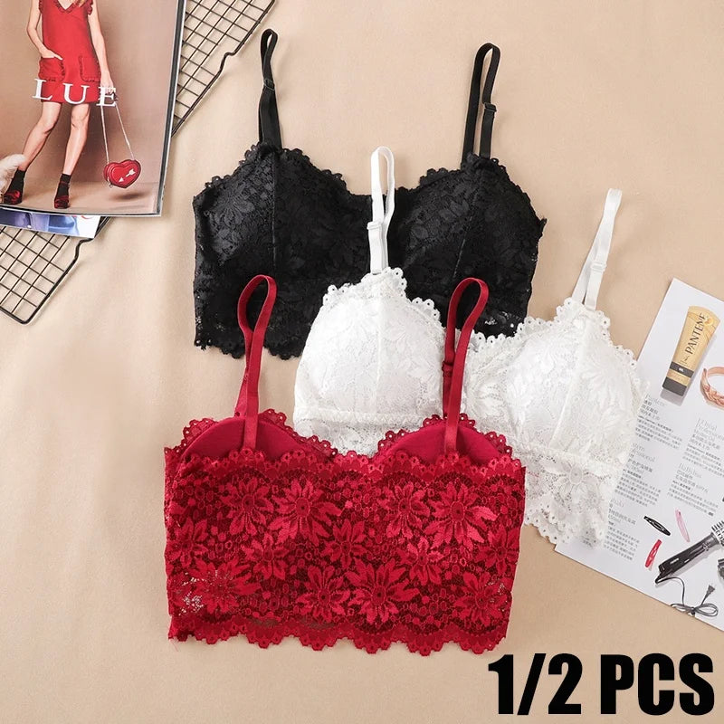 1/2 Pcs Sexy Bra Women Lace Bralette Sexy Lingerie Underwear Wireless Padded Seamless Bra Ultra Strap Padded Bras for Women