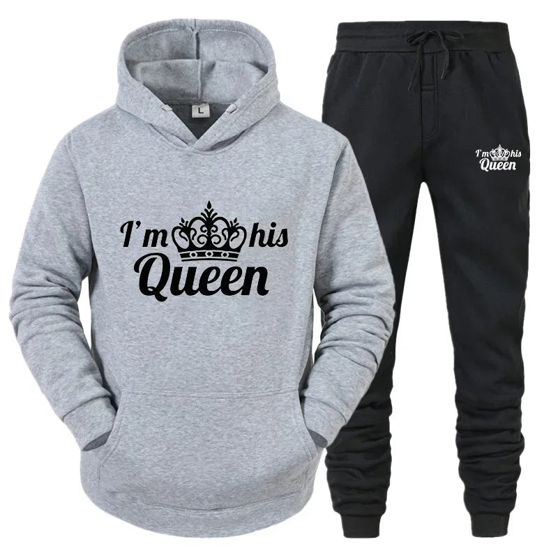 Lover Tracksuit Hoodies Printing QUEEN KING Couple Sweatshirt Hooded Clothes Hoodies Women 2 Piece Set Men Women Sportwear