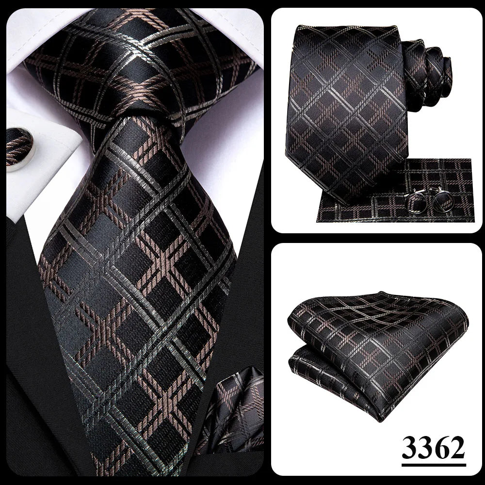 Hi-Tie Paisley Brown Tie For Men Elegant Mens Necktie Pocket Square Cufflink Groom Wedding Accessory Wholesale New Designer
