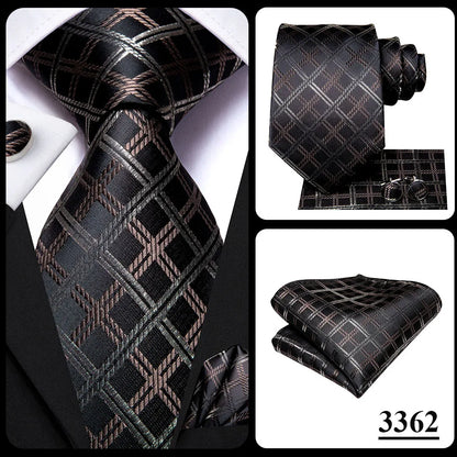 Hi-Tie Paisley Brown Tie For Men Elegant Mens Necktie Pocket Square Cufflink Groom Wedding Accessory Wholesale New Designer