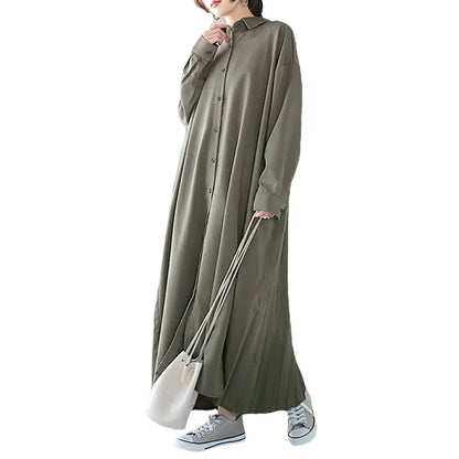 Spring Long Shirt Dress A-line Women's Dress Elegant Pleated Long Sleeve Casual Dresses Female Fashion Oversize Ladies Clothes
