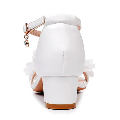 Flower Band Bridesmaide Shoes Woman Wedding High Heels Sandals Ankle Strap Wedges Cover Heeled Tacones Ladies Office Dress Pumps