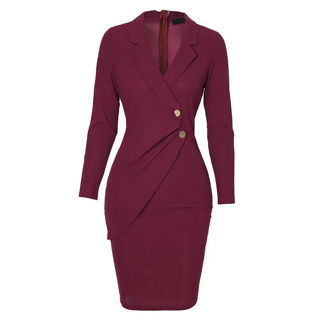 Autumn Attendance Pass Women's Long Sleeved Short Skirt Temperament Slimming Professional Dress Simple Solid Color Set