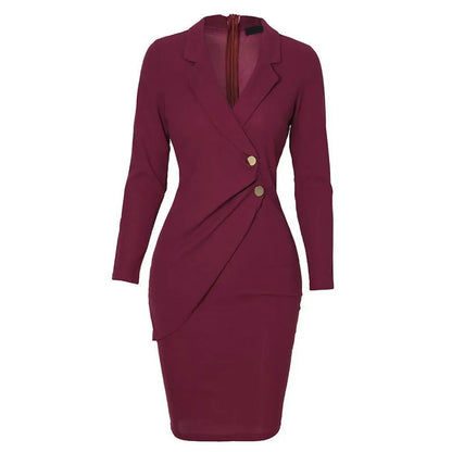 Autumn Attendance Pass Women's Long Sleeved Short Skirt Temperament Slimming Professional Dress Simple Solid Color Set