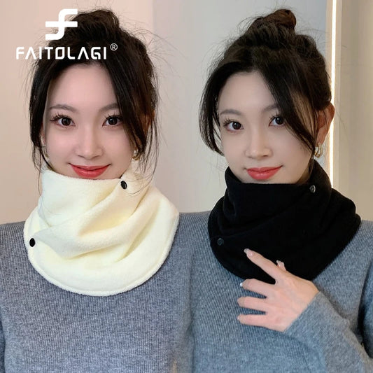 Lamb Fleece Women Scarves Winter Warm Fake Collar Scarf Solid Color Plush Bib Snood Female Windproof Wrap Neck Protection Polar