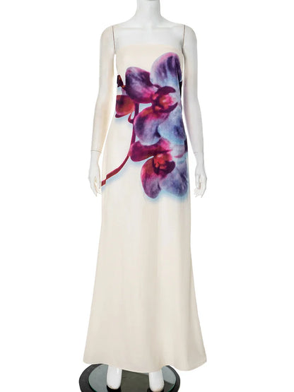 Spring/Summer Fashion Floral Print Bustier Dress Elegant Sleeveless Backless Loose A-Line Skirt Women's Casual Comfortable Dress
