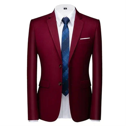 New Men Pure Colour Business Social Office Suit Slim Fit Jacket Fashion Simple Groom Wedding Tuxedo Dress Blazers Coats