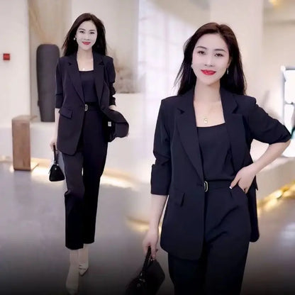 Women's 2026 Spring Autumn New Fashion Professional Suit Korean Elegant Casual Blazers Jacket+suspender+pants Three Piece Suits