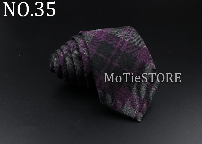 Men's Plaid Tie Cotton Black Grey Red Necktie Handmade Wool Narrow Collar Ties Wedding Business Party Suit Shirt Gift Accessory