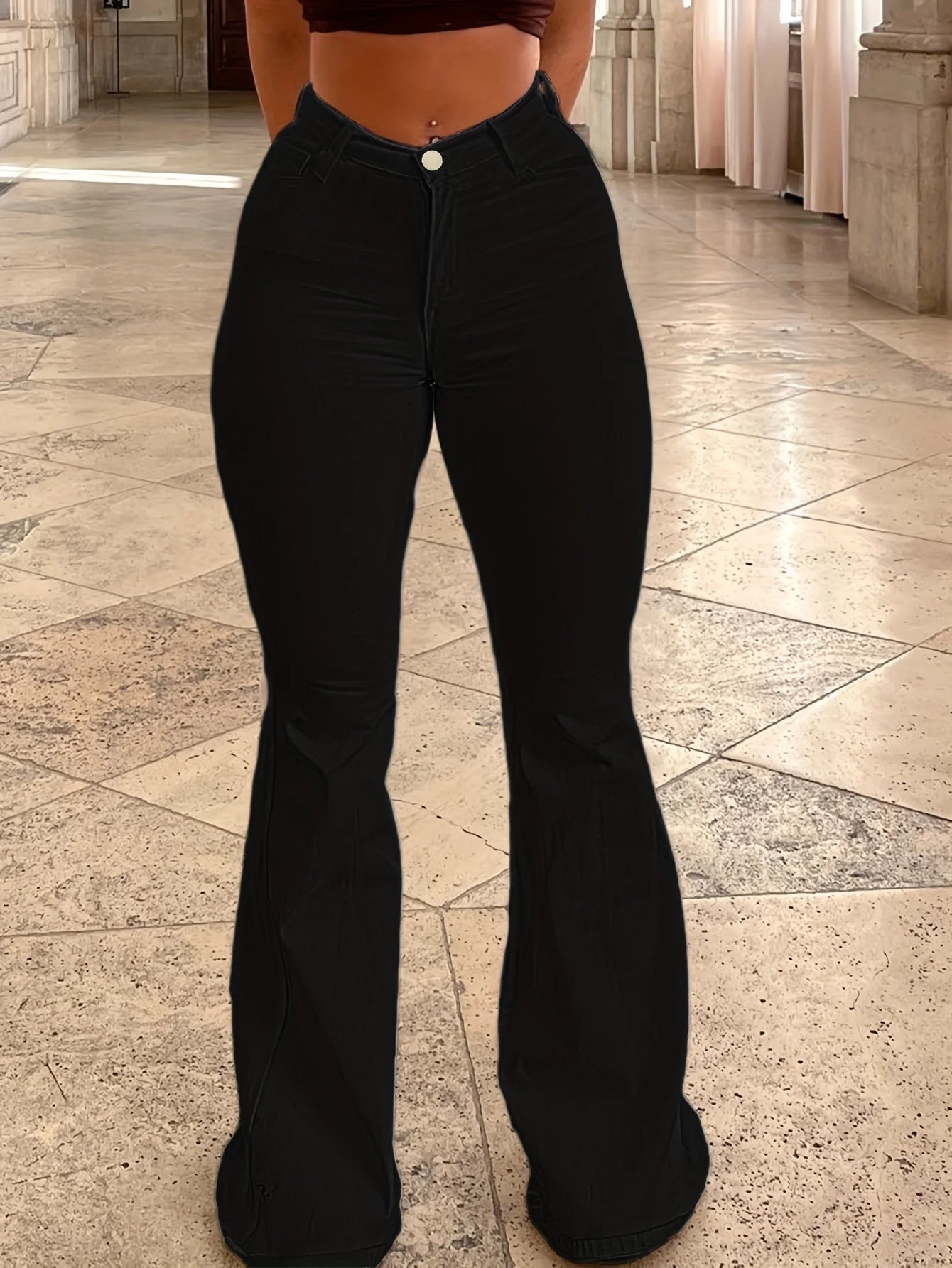 Solid color casual tight sexy women's denim flared pants