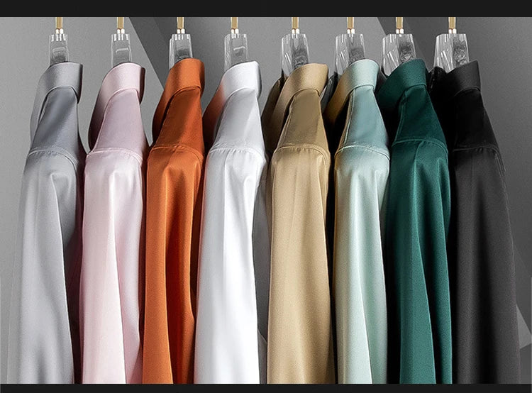 6XL Large High Quality Formal Dress Autumn and Winter Men's Long Sleeve Pure White Shirt Non iron Business Casual Ice Silk
