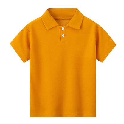 Children's solid color POLO shirt boy handsome fashion sports T-shirt girl lapel casual and comfortable half sleeve.