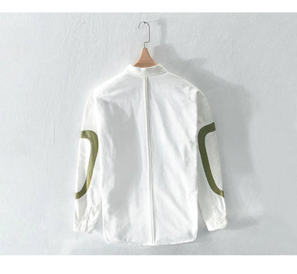 2024 New Spring and Summer Fresh Leisure Loose Embroidery Spliced Contrast Color Long Sleeve Workwear Thin Men's Shirt Coat