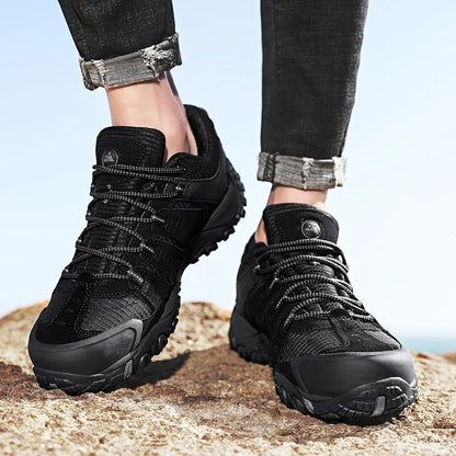 HIKEUP Men's Hiking Shoes Suede Leather Outdoor Shoes Wear-resistant Men Trekking Walking Hunting Tactical Sneakers