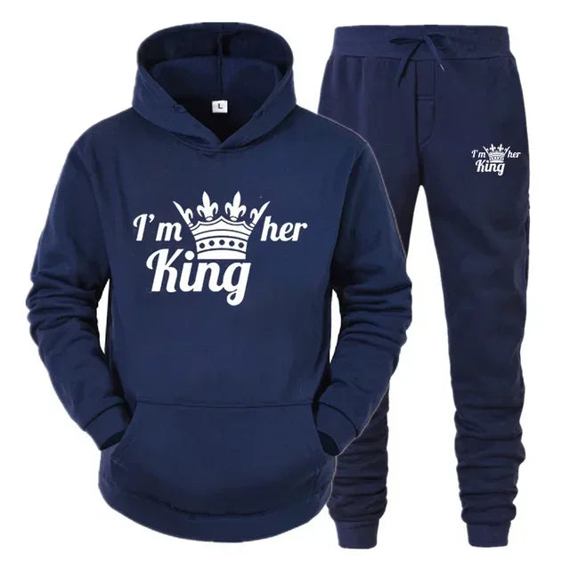 Lover Tracksuit Hoodies Printing QUEEN KING Couple Sweatshirt Hooded Clothes Hoodies Women 2 Piece Set Men Women Sportwear