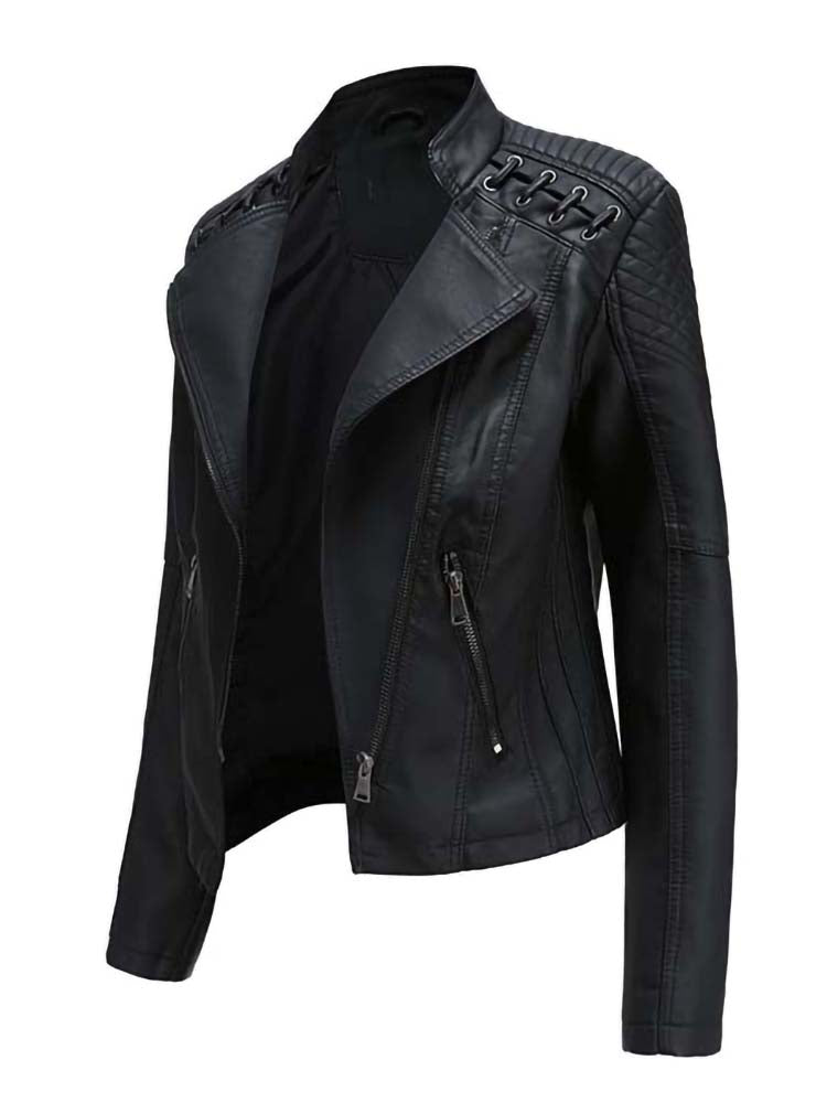 Women's Faux Leather Jackets Autumn Winter Long Sleeve Zipper Slim Motorcycle Biker Leather Coat Loose Fashion Outwear Tops