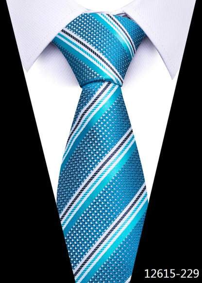 Hot Sale Brand New Style Tie Blue Golden Stripe Suit Accessories Necktie Men Gravata Fit Wedding Holiday Present