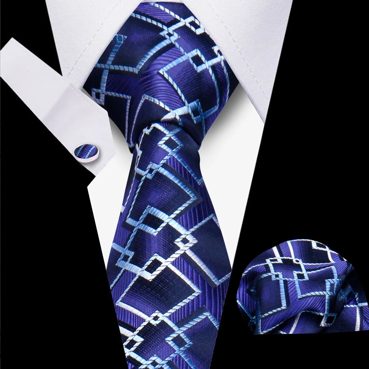 Classic Elegant Ties For Men Fashion Gifts Striped Solid Necktie Handchief Cufflink 3 Pcs Set Wedding Business Suit Accessories