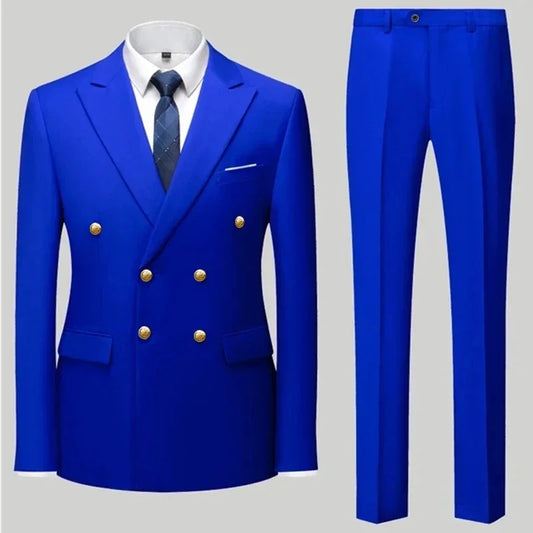 2023 Fashion New Men's Casual Boutique Double Breasted Suit Trousers / Man's Business Suit Jacket Blazers Coat Pants 2 Pcs Set