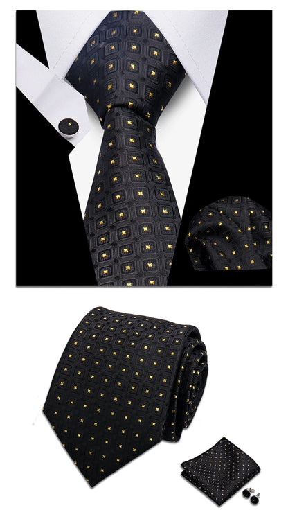 Classic Elegant Ties For Men Fashion Gifts Striped Solid Necktie Handchief Cufflink 3 Pcs Set Wedding Business Suit Accessories