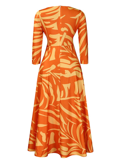 Women's 2024 Autumn New Style Fashionable Elegant Temperament Fashionable Printed Strap Waist Large Skirt Large Size Dress