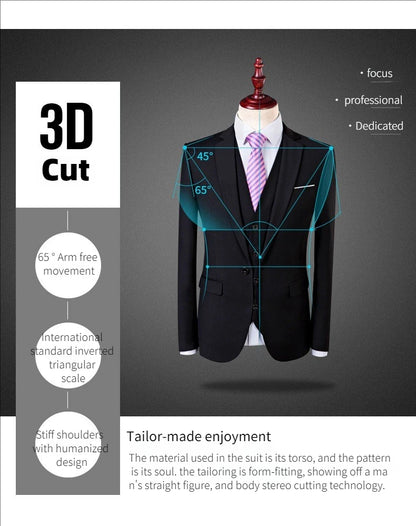 Suit For Men Elegant Wedding 3 Pieces 2 Sets Blazers Full Jackets Vest Pants Formal Fashion Luxury Coats 2025 Classic Costume