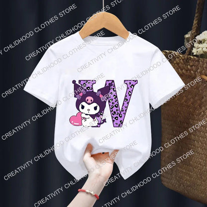 Kuromis Children T-Shirt Letter A B C D Cartoons Kid Tee Shirts Anime Kawaii Tops Casual Clothes Boy Girl Fashion Short Sleeve